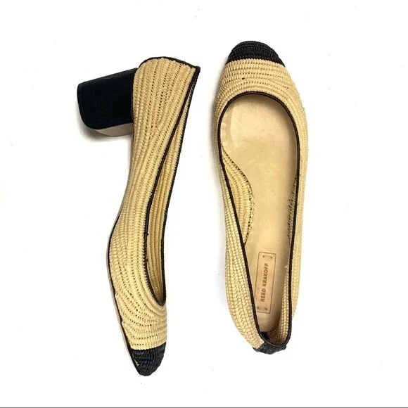 reed krakoff dress beige REED KRAKOFF Size 7.5 Black & Beige Two Tone Leather Cap Toe Flats  Sui  Generis Designer Consignment